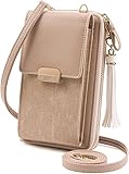 Aucuu Damen PU Leder Umhängetasche,Brieftasche Leder Geldbörse Smartphone Handytasche mit Geldbörse Zum Umhängen, Mini Crossbody Umhängetasche mit verstellbarem Riemen/Quaste