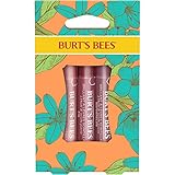 Burt's Bees Lippenfarben-Geschenkset, 3 Lippenschimmer in Pfingstrosen-, Rhabarber- und Feigenfarben, Blütenblattküsse, 3 x 2,6 g