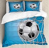 Fußball-Bettwäsche, weich gebürsteter Mikrofaser-Bettbezug, Bettbezug mit Reißverschluss und 2 Kissenbezüge 50x75cm 155x200cm