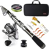 Sougayilang, Teleskopangel/Angelrolle, Kohlefaser-Angelrute/Spinnrollen/Angelzubehör, ideal für Reisen, zum Angeln in Salzwasser und Süßwasser, Fishing Full Kits with Carrier Case, 1.8M/5.91FT
