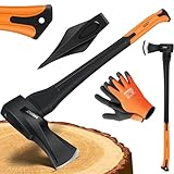 MASKO® Spaltaxt Spaltbeil Axt Beil Spalthammer Spaltkeil FIBERGLAS-Stiel + Handschuhe Die Perfekten Werkzeuge für Garten und Wald Universal | Robust | Langlebig | Rostfrei | Holzbeil 2000g