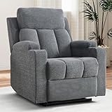 Simore Manueller Relaxsessel mit Liegefunktion und Getränkehalter, Fernsehsessel mit Fußstütze und weicher Kopfstütze, bis 150 kg Belastbar, TV-Sessel für Wohnzimmer, Dunkelgrau