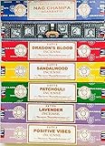 Satya Räucherstäbchen Geschenkset Nag Champa, Super Hit, Drachenblut, Sandelholz, Patchouli, Lavendel, Positive Vibes, 15 g