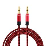 Jrrwtevng rot 1,5 Meter hochwertiges geflochtenes Metall-Audiokabel 3,5 mm AUX-Audiokabel