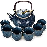 Webao Tee Set Chinesische Teeservice aus Keramik, 600ml Teekanne und 6 Tasse 120ml Kungfu Tee Services, Ofenveränderte Glasur asiatische Teekanne für Teeliebhaber, Blau