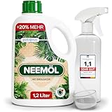 Natürliches Neemöl mit Emulgator 1200 ml – inkl. Sprühflasche & Messbecher – Ergibt 120 L sprühfertiges Neem-Öl Spray – Niemöl zur natürlichen Pflanzenpflege für drinnen & draußen