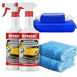 Brestol Reinigungsknete Set2 200 g Knete blau + Box + 2X 750 ml Spezial GLEITMITTEL + 2X Poliertuch - Polierknete Lackknete Clay-Bar Auto-Lack-Knete - entfernt Baumharz Insekten u.v.m.