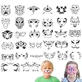 32 Stücke Tattoo Schablonen Kraeoke Malschablonen Kinder Wiederverwendbar Kinderschminke Schablonen Kreativität Temporäre Tattoos für Geburtstage, Weihnachten und Halloween