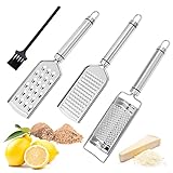 MoonSing Zester Reibe Set, 3 Stück Käsereibe Küchenreibe Reibe aus Edelstahl Feine & Grob, Zitronenreibe mit Reinigungsbürste für Knoblauch Schokolade Nüssen, Spülmaschinenfest