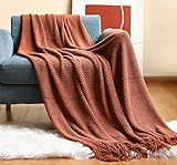 Hayisugal Wohndecke Weich Strick Decke Sofa Deck Quaste Boho Decke Kuscheldecke Sofadecke überwurf Decke für Couch Bett Sofa Stuhl, Karamell, 130 x 200cm