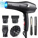 HappyGoo Ionen Föhn Fön Profi Haartrockner 2400W Hair Dryer Haarföhn 2022 mit 1 Diffusor 2 Stylingdüse, 3 Heiz und 2 Geschwindigkeitsstufen, 2.5 Meters langes Netzkabel, Starker Harföhn für Familie