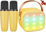 Karaoke Maschine Kinder Ankuka Karaoke Maschine für Kinder Erwachsene Karaoke Anlage mit 2 Mikrofonen mit Stimmenverzerrer, Partys, Geburtstage und Weihnachten(Gelb)