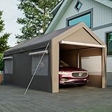 LARFOEK Zeltgarage Carport 3x6m Winterfest mit Roll-Up-Fenster, Abnehmbare Seitenwände und Dach, Lagerzelt Stallzelt Weidezelt für Auto, SUV, Boot, LKW, Grau
