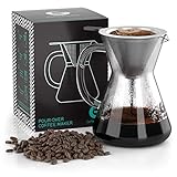 Coffee Gator Kaffeebereiter (400 ml) - Pour Over Kaffeebrüher für Filterkaffee - Glas Kaffeekanne mit Filter aus Edelstahl - Kaffee Zubehör für 5-6 Tassen