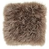 -LUXOR- living Sitzkissen Stuhl Echtfell, Flauschige Sitzauflage, Stuhlkissen, Lammfell Sitzkissen, Fell für Stühle, 34 x 34 cm Taupe, 1 Kissen