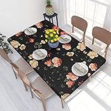 Herbstliche Tischdecke mit schönem Blumendruck, elastische Kanten, wasserdicht, elastisch, gesäumte Tischdecke