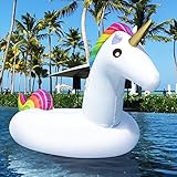 Dracarys Riesiges Aufblasbares Einhorn Luftmatratze, 250×140×110cm Aufblasbarer Einhorn Schwimmtier Pool Spielzeug Floß Schwebebett Wasserspielzeug Party Kinder Erwachsene