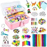 1600 Stück Bastelset Kinder DIY Basteln Bastelkoffer Bastelbedarf Material Set mit Pfeifenreiniger Kulleraugen Kreativ Scrapbooking Bastelbox Bastelsets für Mädchen Jungen 4 5 6 7 8 Jahre Geschenk