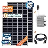 Balkonkraftwerk 920 W / 600 W Solaranlage Steckerfertig Upgradebar auf 800 Watt WiFi Smarte Mini-PV Photovoltaik Anlage genehmigungsfrei, Schwarz (BKW-920/600_800)