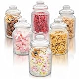 Praknu Candy Bar Gläser Groß 1L - Luftdicht - 6er Set Vintage Bonbonglas mit Deckel & Etiketten- Robustes Glas - Spülmaschinenfest- Fur Kekse & Süßigkeiten