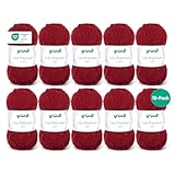 Gründl Wolle Lisa Premium uni - 10 x 50 g - Wolle zum Häkeln - Wolle zum Stricken - 100 % Polyacryl- Weich & Pflegeleicht- Nadelstärke 3,5-4,5 - Bordeaux