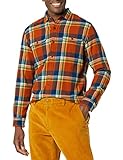 Amazon Essentials Herren Schmal geschnittenes Flanellhemd mit Langen Ärmeln und 2 Taschen, Orange/Marineblau, Karo, XS