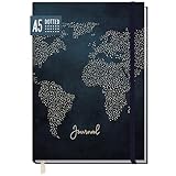 paper&you® Bullet Journal dotted A5 mit Gummiband 'Travel the World' 156 Seiten, Reise-Journal, Notizbuch gepunktet, Reisetagebuch - nachhaltig & klimafreundlich