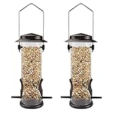 MIXXIDEA Futterspender für Wildvögel, aus Edelstahl, zum Aufhängen, für Garten, Hinterhof, Außendekoration, lockt Wildfinken, Distel, Kardinal 2 Stück（Kaffee）
