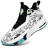 ASHION Herren Basketballschuhe Strapazierfähige Herren High Top Sneaker rutschfeste Wanderschuhe Atmungsaktive Laufschuhe Leicht für Herren, weiß, 43 EU