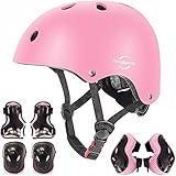 Verstellbarer Helm für Kinder und Schutzausrüstung Knieschützer Ellbogenschützer Handgelenkschützer (pink, S(3-8 Years Old))