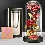 BoriYa Ewige Rose im Glas -Infinity Rosen Geschenke für Frauen,Schöne und das Biest Rose mit Licht,3 Rot Sparkly Rose in Glaskuppel, LED Glas Galaxy Rosen Geburtstag Geschenk für Sie,Freundin,Mama