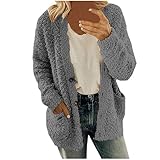 pelzmantel damen, Teddyjacke Damen Elegant Winter Warm Plüschjacke Flauschig Reißverschluss Winterjacke Große Größe Casual Fleecemantel Fleecejacke Kuschelige Bequeme Übergangsjacke Dunkelgrau M