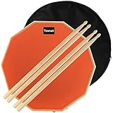 Tosnail 12 Zoll Drum Practice Pad, mit 2 Paar Drumsticks und Aufbewahrungstasche, 2-seitig leises Übungspad, weicher Gummi, Holzsockel