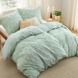 BEDSURE Bettwäsche 135x200 4teilig Baumwolle - Bettwäsche-Sets Grün Bettbezug 2er Set mit 2 Kissenbezüge 80x80 cm, ÖKO-TEX Wendebettwäsche Bedding Pflanzen Blumen Muster mit Reißverschluss