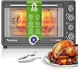 TurboTronic Minibackofen mit Umluft 45L schwarz 2000W, Drehspieß, Timer, Mini Backofen, Pizzaofen, 2 Backbleche, Grill
