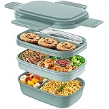 JSCORES Lunchbox für Erwachsene, 1900ML Brotdose Kinder mit Fächern Auslaufsicher Bento Box Jausenbox für Picknick Arbeit Reisen (BLUE)