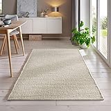 Handweb-Teppich aus Schurwolle in Skandinavischem Landhaus Design in vielen aktuellen Farben für Wohnzimmer, Esszimmer, Schlafzimmer, Flur, auch als Läufer beidseitig verwendbar weiß 070x130 cm