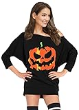 For G and PL Halloween Damen Kürbis Kostüm Oberteil Party Schulterfrei Langarmshirt 3/4 Sleeve Shirt Schwarz XL