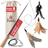St.Pawly® Katzenangel - Katzenspielzeug - austauschbare Anhänger - Ersatzband - ergonomischer Holzgriff - nachhaltiges Spielzeug für Katzen - stabil