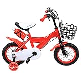 TESUGN Kinderfahrrad, 12 Zoll Fahrrad Kinderrad mit Stützräder, Outdoor Sportlich Kinderfahrräder, Rotes Fahrrad für Mädchen und Jungen 3-8