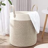 LA BONHEUR Wäschekorb Geflochten Laundry Basket Groß Wäschesammler Wäschesortierer kinderzimmer Wäschetonne Aufbewahrung Spielzeug Aufbewahrungskorb Baumwolle（mit Henkel Faltbar）35cm*40cm