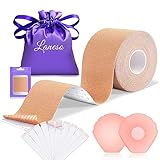 Laneso Klebe BH Push Up Brust Tape, Boobietape BH Rückenfrei Trägerloser BH, 10 Fashion Body Tape 2 Silikon Brüste Nippelpads Trägerlos für Körbchengrößen A-G Light Beige