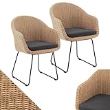 Juskys Rattan Korbsessel Cody 4er Set mit Kissen - Indoor & Outdoor Rattanstühle - Korbstuhl bis 100 kg belastbar - Korbstühle modern - Stühle Natur