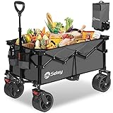 Sekey XL Bollerwagen Faltbar mit Bremsen 135L 120KG, Breite Reifen Alle Gelände, Patentiert Zusammenfaltbar aus 4 Richtungen, Kein Zusammenbau erforderlich, XL-B 4015, Grau