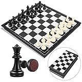 Peradix Schachspiel Magnetischem Einklappbar Schachbrett Schach für Kinder ab 6 Jahre (Schwarz und Weiß-25 * 25cm)