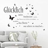 wondever Wandtattoo Sprüche Glücklich Wandaufkleber Zitate Inspirierende Schwarze Wandsticker Wanddeko für Schlafzimmer Wohnzimmer
