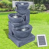 Solar Gartenbrunnen Brunnen Solarbrunnen Zierbrunnen Wasserfall Gartenleuchte Teichpumpe für Terrasse, Balkon, verbessertes Modell mit Pumpen-instant-Start-Funktion mit Liion-Akku & Led-Licht (V008)