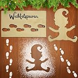 Wichtel Schablone Weihnachten, Wichtel Fußabdrücke Zubehör Holz Weihnachten Schablonen, Elf Wichtel Fenster Malschablonen Weihnachten Deko, Für Böden, Glass fenster Door Floor,Wiederverwendbare, 2PCS