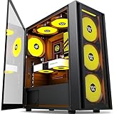 KEDIERS PC-Gehäuse, vorinstalliert, 6 PWM ARGB-Gehäuselüfter, ATX Mid Tower, Gaming-Gehäuse mit Öffnung aus gehärtetem Glas, Seitenteiltür, Netz-Computergehäuse, schwarz