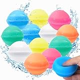 Wasserbomben Wiederverwendbar Auslaufsichere Wasserballons Sicherer Nicht Magnet Schnelles Füllen einer Sekunde Wasserspielzeug für Kinder Erwachsene Sommer Spiel 12 Stück Wasserball mit Mesh Bag